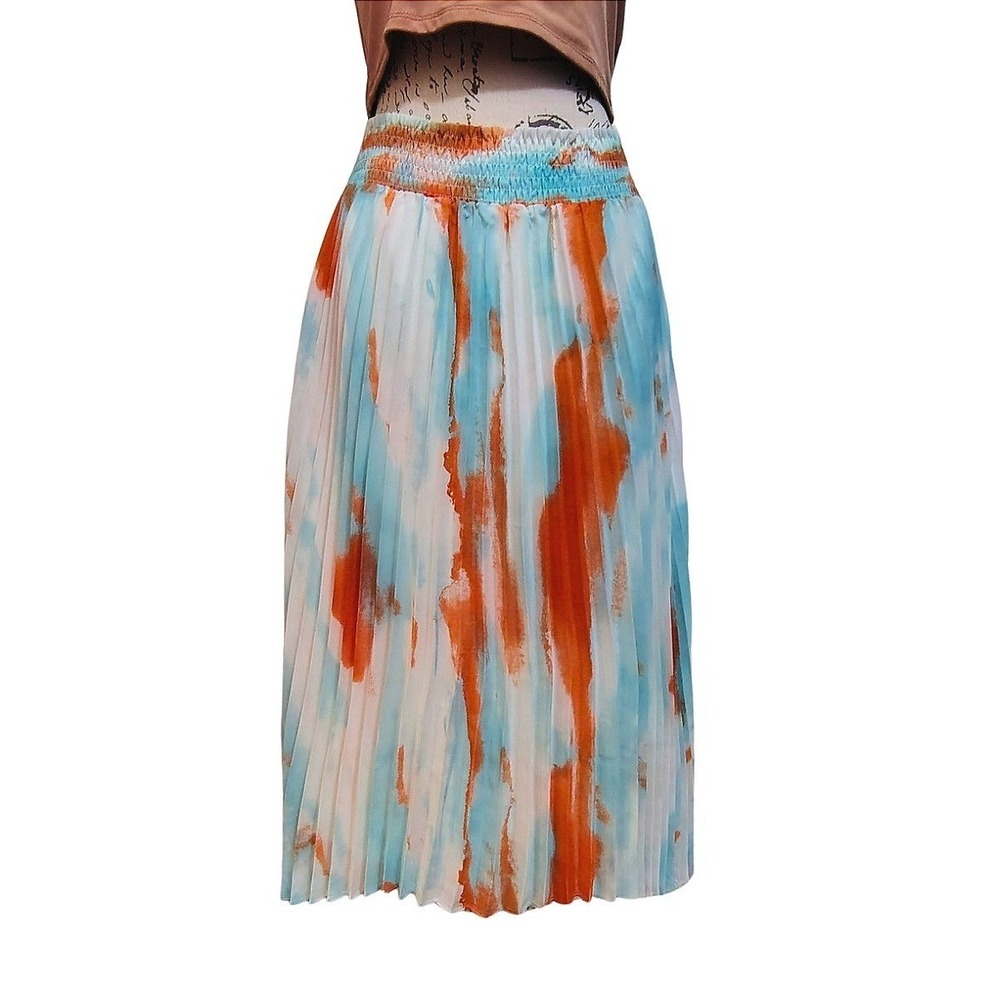 Lucy Paris Artistic Pleated Below Knee Midi Skirt M Watercolor Art To Wear Boho